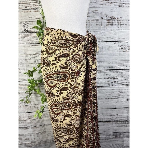 Anne Klein Skirt size 12 Burgundy Brown Silk Paisley Long Faux Wrap Scarf Modest - Picture 4 of 15